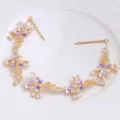 Gold flower hair vine with white pearls and purple enamel for bridal wedding accessory - FG01080 / Purple