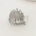 Silver alloy rhinestone hair claw clip, sparkling crystal expandable ponytail holder for women styling. - Silver