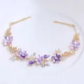 Elegant purple floral hair vine with pearls and rhinestones alloy bridal hair accessory. - FG01082 / Purple