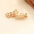 Barrette à cheveux papillon en alliage avec émail et perles, pince élégante style quotidien. - Orange