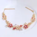 Gold floral hair vine with sparkling rhinestones and pearls, elegant bridal hair accessory. - FG01082 / Coffee