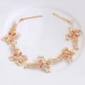 Gold floral pearl rhinestone hair vine bridal hair accessories for women wedding party. - FG01080 / Coffee