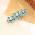 Pince à cheveux fleur émail bleu avec perle, barrette latérale élégante en alliage. - Bleu