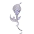 Silver cubic zirconia flower brooch pin, elegant sparkling crystal floral lapel jewelry. - K00228 White
