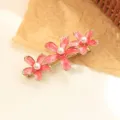 Élégante pince à cheveux fleur émaillée rose avec perle, barrette latérale dorée pour femme. - Rose