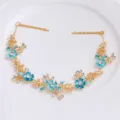 Bridal floral hair hoop rhinestone alloy headband elegant wedding bridesmaid hair accessories - FG01083 / Blue