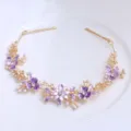 Gold purple flower hair hoop rhinestone pearl bridal hair clip accessory for women - FG01081 / Purple