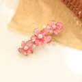 Barrette à cheveux fleur rose en alliage pour femme, pince à frange élégante perle. - Rose