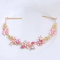 Pink flower crystal bridal hair vine gold hair accessory for wedding party and prom styling - FG01082 / Pink
