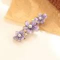 Jolie pince à cheveux fleur émaillée violette avec perles et strass, barrette alliage. - Violet