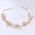 Gold bridal hair vine with pearls and rhinestones, elegant floral wedding headpiece. - FG01079 / Coffee