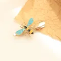 Pince à cheveux abeille émaillée bleue en alliage doré élégante barrette bec de canard - Bleu