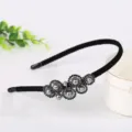 Serre-tête en alliage style coréen avec strass bleus et perles, élégant cerceau en velours noir. - Bandeau Strass Perle(FG00634) / Noir