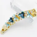 Elegante Blumen Bananen Haarklammer aus Legierung mit blauen Emailleblumen und Kristallen - HB00738 / Blau