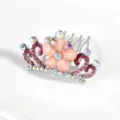 Children rhinestone crown hair comb, pink flower hair accessory, cute princess hair clip for girls. - FS20765 / Pink