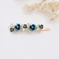Épingle à cheveux florale avec fleurs en émail bleu et strass, barrette élégante femme. - RY07611(Bleu) / Bleu