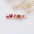 Barrette à cheveux florale en métal doré avec fleurs émaillées et strass brillants style. - RY07611(Rose) / Rose