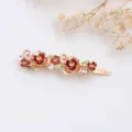 Jolie pince à cheveux florale avec fleurs émaillées et strass brillants pour femmes chic. - RY07611(Café) / Café