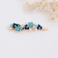 Elegant enameled floral hair clip with sparkling rhinestones for women stylish side bobby pin - RY07613(Blue)