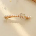 Élégante pince à cheveux camélia strass perle dorée barrette vintage exquise pour femmes. - F014608 (Camélia Perle)