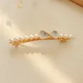 Fermoir a cheveux dore elegante pince printemps avec perles pour coiffure de femme - F014609 (Nœud Perle)