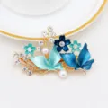 Pince a cheveux papillon fleur bleue alliage strass perle pince bec de canard femme - Or & Bleu (H009461)