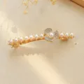 Barrette à cheveux à ressort dorée avec perles et strass exquise élégante pour femmes - F014610 (Perle Strass)