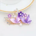 Barrette à cheveux papillon émail violet strass perle pince bec de canard femme chic - Or & Violet (H009461)