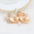 Pince à cheveux strass perle alliage dorée papillon fleur barrette pour femmes - Or & Café (H009461)