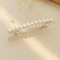 Pince à cheveux barrette ressort métal couleur argent perle style coréen pour femmes. - F014658 Argent Perle