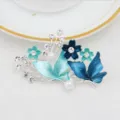 Chic alloy painted rhinestone pearl hair clip butterfly flower side hairpin for women - Silver & Blue (H009461)