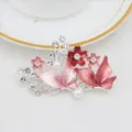 Painted floral butterfly rhinestone pearl side duckbill hair clip for women accessories - Silver & Pink (H009461)