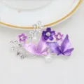 Purple butterfly flower rhinestone pearl hair clip duckbill side clip elegant hair accessories - Silver & Purple (H009461)