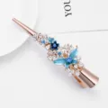 Pince à cheveux fleur papillon en alliage style coréen, élégante barrette strass pour femmes - Bleu