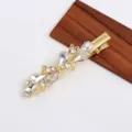 Élégante pince à cheveux bec de canard nœud strass doré éclatante barrette en cristal - Blanc (H010034)