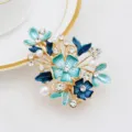 Blue and green flower pearl rhinestone hair clip, elegant alloy duckbill clip for women. - Gold & Blue (H009463)