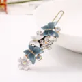 Élégante pince à cheveux papillon en strass et fleur mignonne barrette accessoire de mode - Bleu