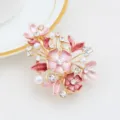 Elegant enamel floral hair clip with rhinestones and pearls alloy duckbill hairpin for women. - Gold & Pink (H009463)