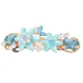 Elegant alloy rhinestone butterfly hair clip with blue enamel flowers for elegant hair styling. - 8cm / Blue
