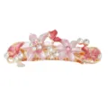 Metal rhinestone butterfly hair clip, enamel pink flower spring hair barrette for women. - 8cm / Pink