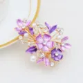 Purple enamel flower alloy duckbill hair clip with sparkling rhinestones and white pearls. - Gold & Purple (H009463)