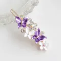 Pince à cheveux papillon strass violet blanc élégante épingle fleur accessoires mode. - Blanc et Violet