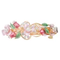 Detailed close-up of alloy rhinestone floral spring hair clip, elegant enamel hair accessory. - 8cm / Pink