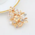 Gold flower hair clip with rhinestones and faux pearls, elegant side duckbill hairpin. - Gold & Coffee (H009463)