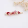 Elegant metal hair clip with pink enamel flowers and sparkling rhinestones for women. - RY07613(Pink)