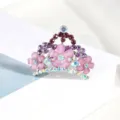 Kids pink flower crystal tiara hair comb, sparkling rhinestone princess crown hair accessory - FS20767 / Purple