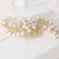 Elegante Gold Perlen Strass Braut Haarkamm Legierung Hochzeit Haarschmuck Accessoire - Gold