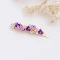Gold metal hair clip featuring purple enamel flowers and sparkling crystals for women variant. - RY07613(Purple)