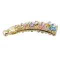 Goldfarbene Legierung Bananen-Haarspange mit bunten Emaillierten Blumen und Strasssteinen. - HB00748 / bunt