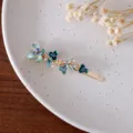 Floral enamel hair clip gold bobby pin side fringe cute hair accessory for women and girls - RY07619(Blue)